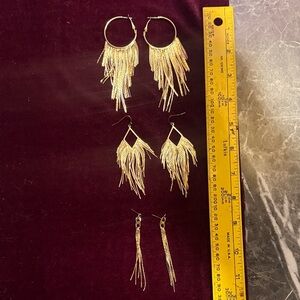 Elegant Gold Fringe Earrings Set jewelry lot bundle deal 3 pairs geo chain